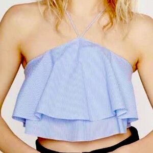 Nwt ZARA Blue Striped Crop Top Large